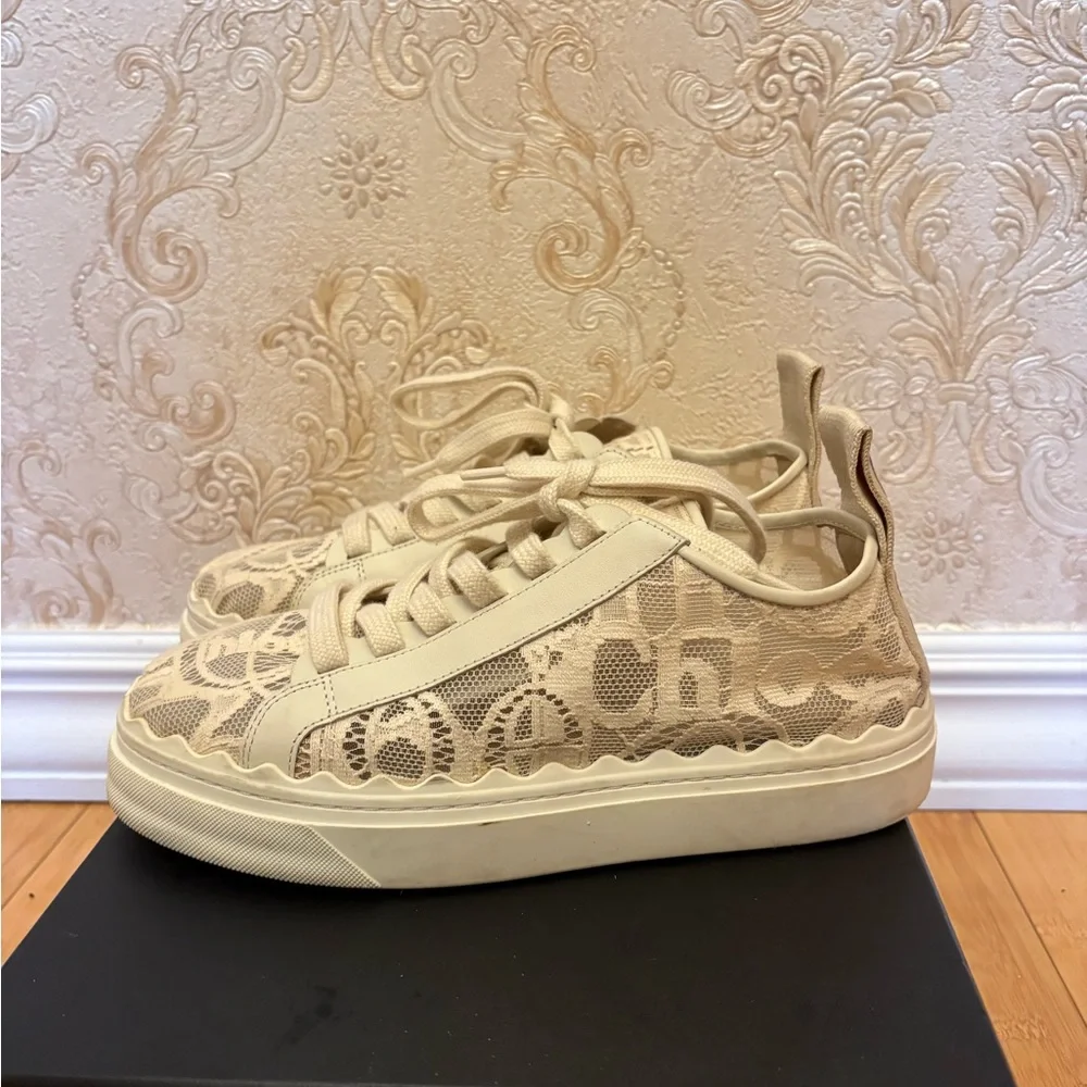CHLOE LAUREN LACE Women’s low to Beige Sneakers. Size 39. - Picture 3 of 5